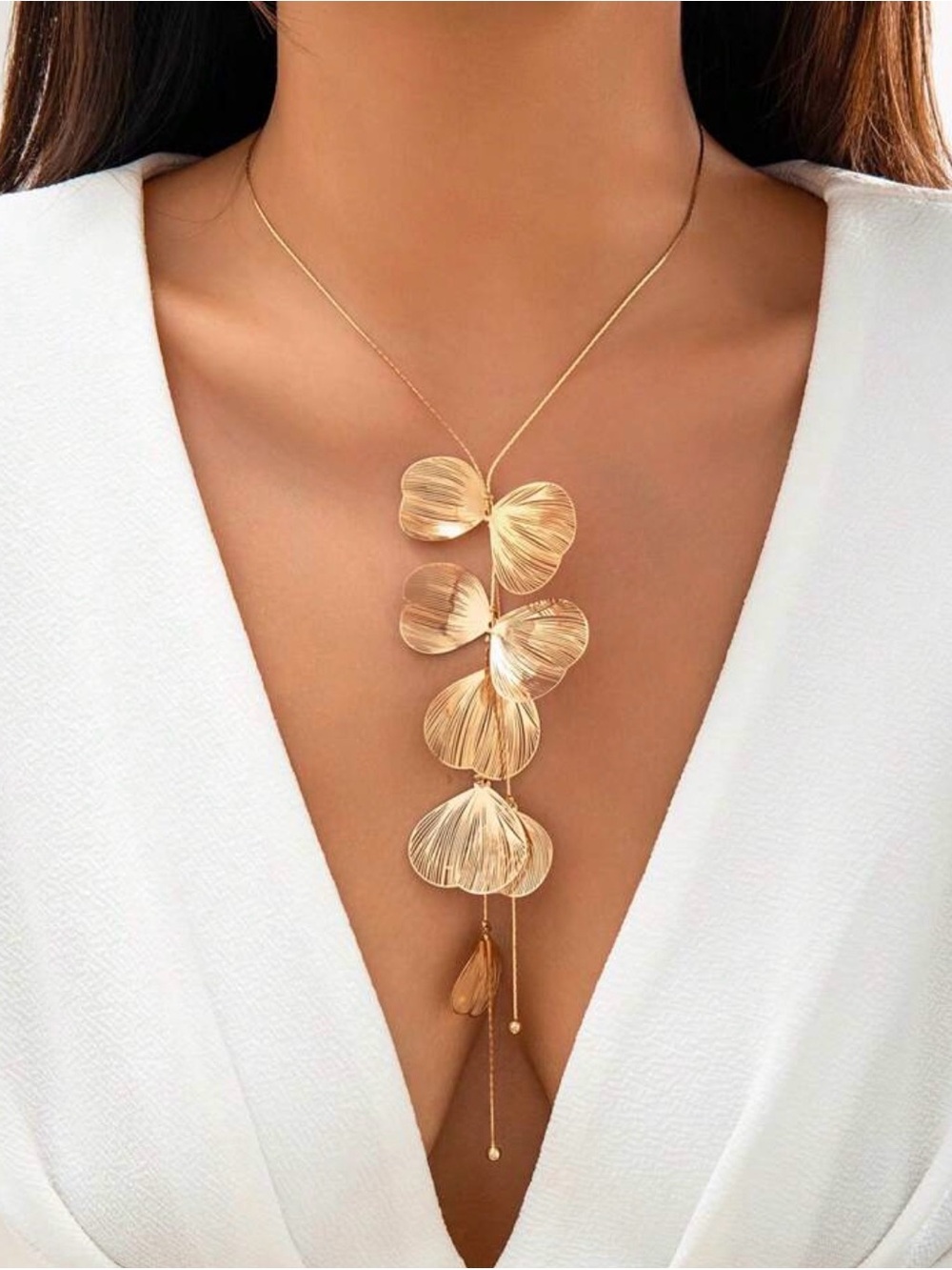 Gold Floral Drop Pendant Necklace - Women Jewelry
